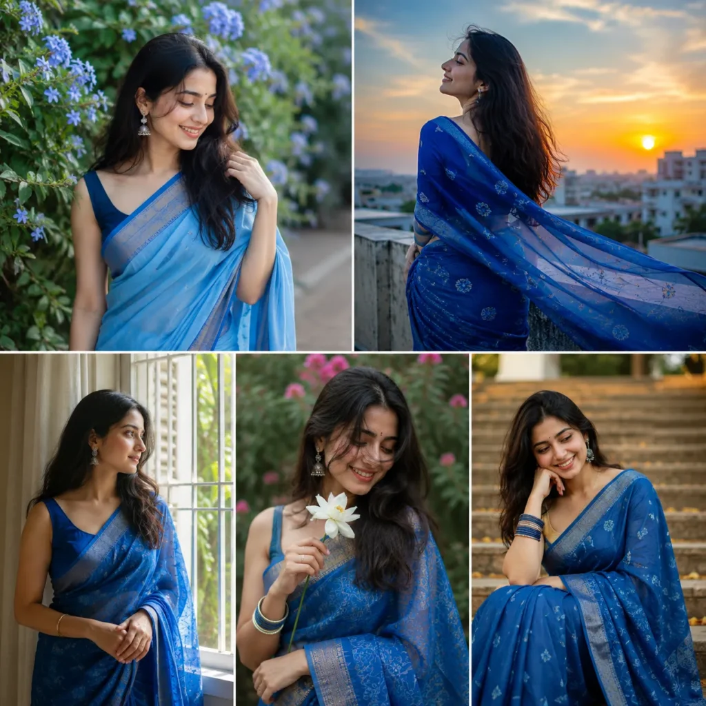 Romantic blue saree photo