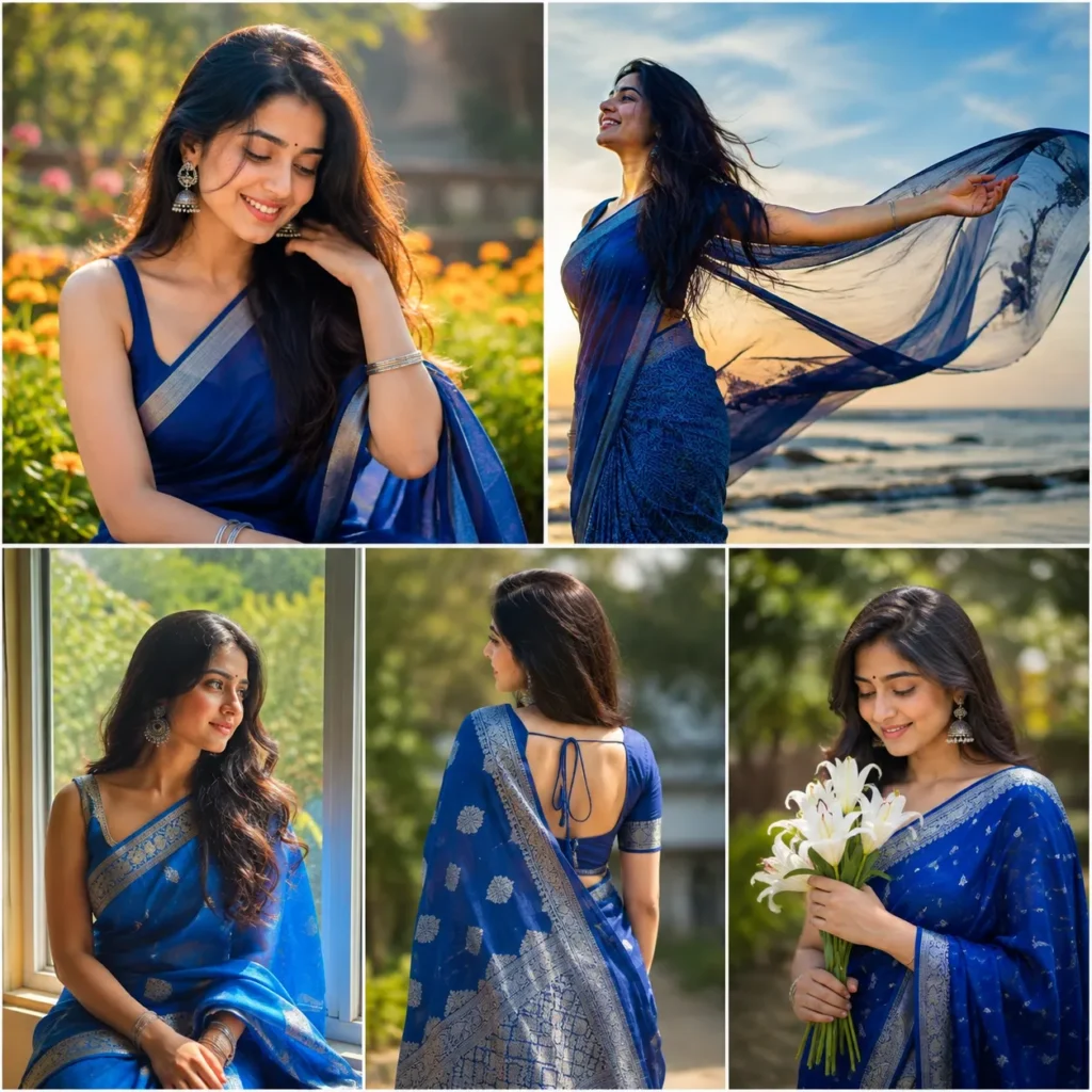 নীল শাড়ি নিয়ে রোমান্টিক ক্যাপশন